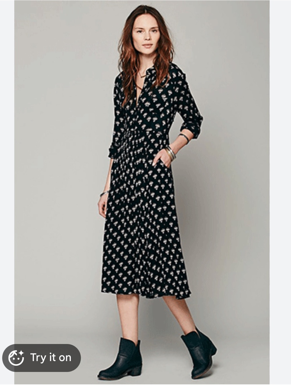 Free People Black Floral Midi Dress